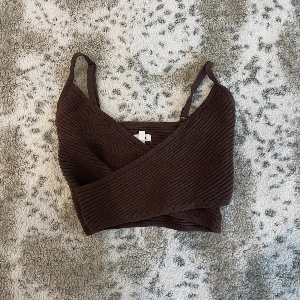 Ribbed aerie cross over tank top